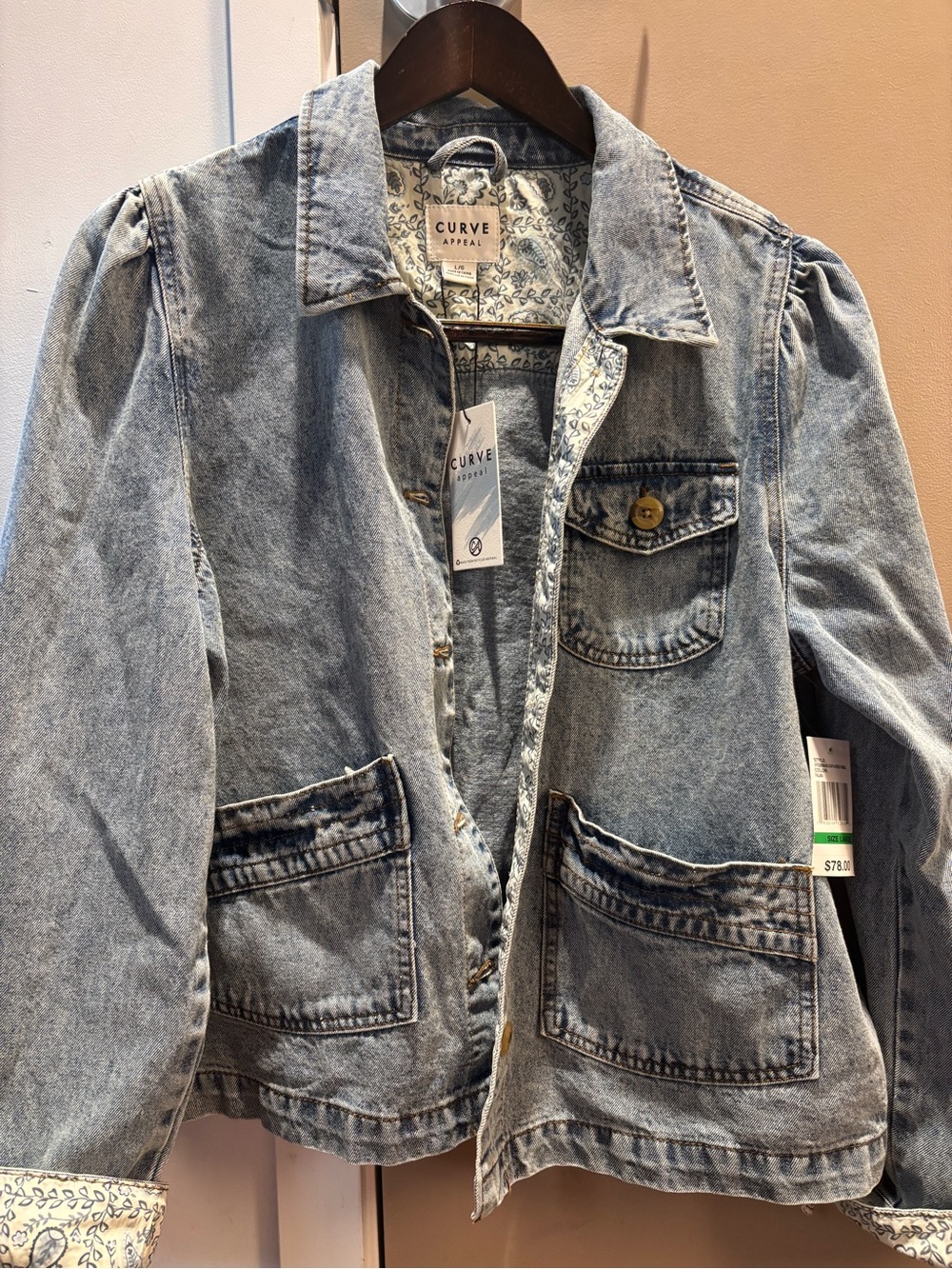 Curve Appeal Women's Light Indigo Denim Jacket with Puff Shoulders